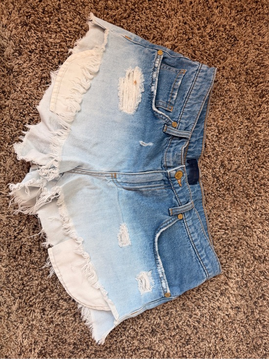 Ramy Brook Pants - Ramy Brook Light Blue Ombre Frayed Denim Shorts